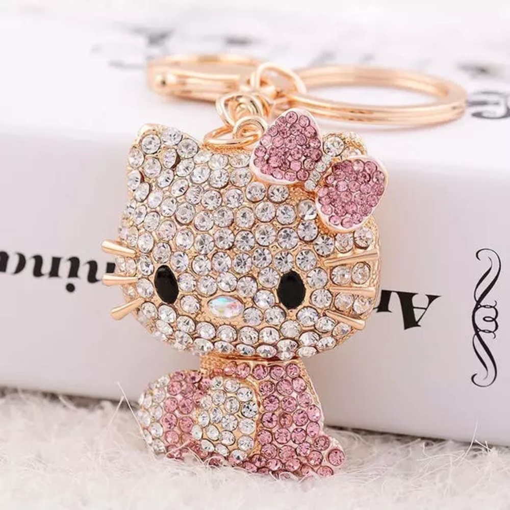 Hello Kitty with Pale Pink Crystal Dress & Bow Keychain Charm